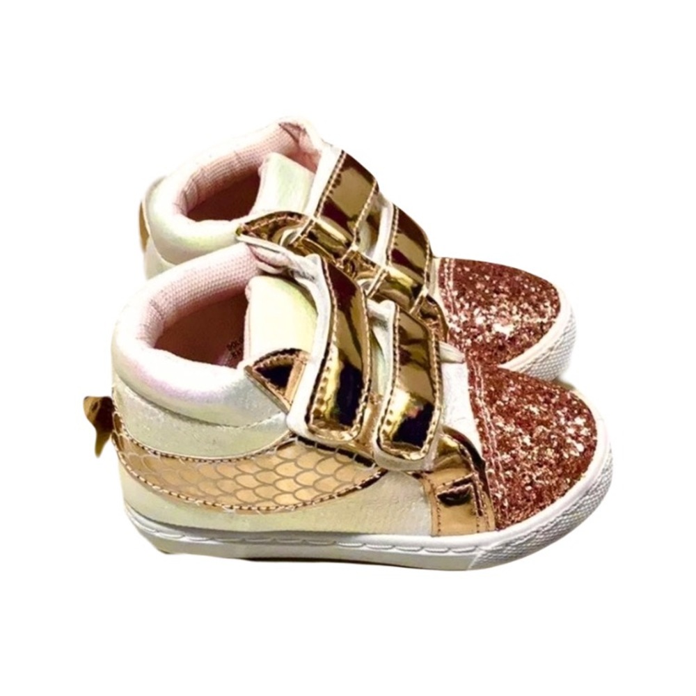 Mermaid Glitter Gold Pink High-Top Sneakers - Picture 8 of 14